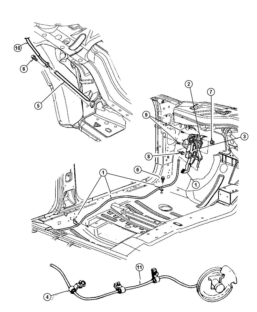 2001 Dodge Intrepid Lever Assembly And Cables Parking Brake