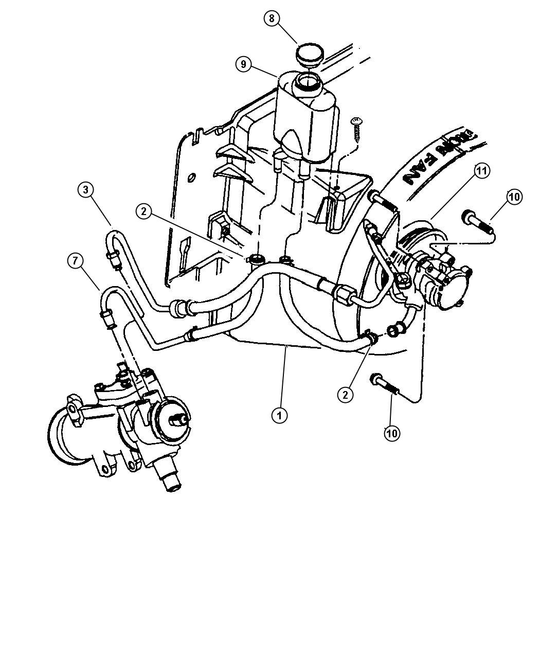 Jeep Wrangler Hose. Power steering reservoir. Return pump to