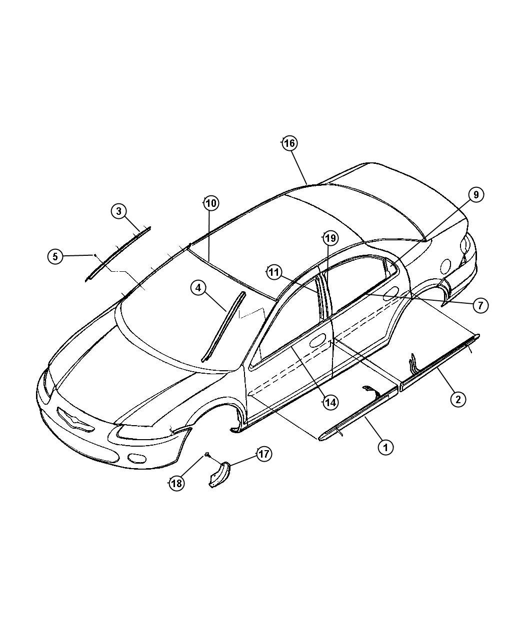 Chrysler Sebring Molding. Rear door. Right. [stripe/badge/molding/color ...