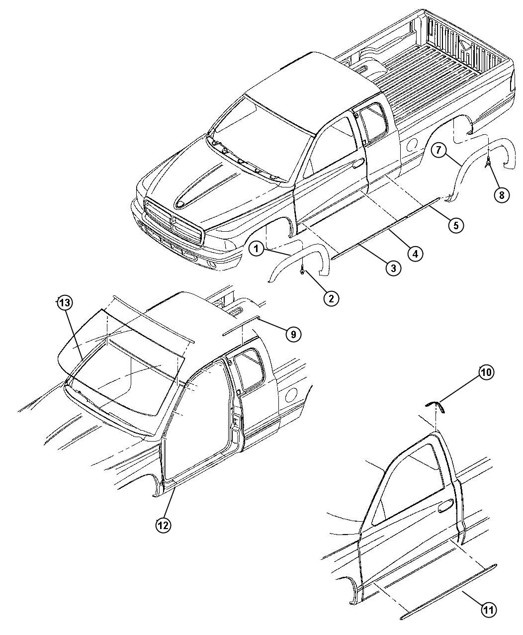 2004 Dodge Dakota Molding. Windshield. Right - 55256348AE | Mopar Parts ...