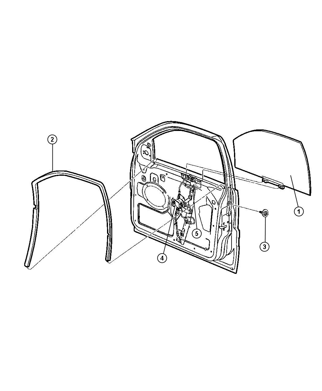 Jeep Liberty Glass. Front door. Left. Without liftplate 55360999AA