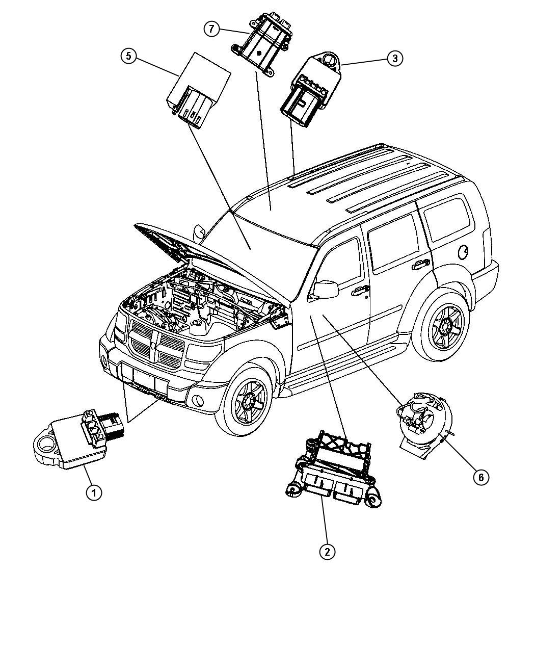 2008 Jeep Liberty Air Bag Modules, Impact Sensors and Clock Spring.