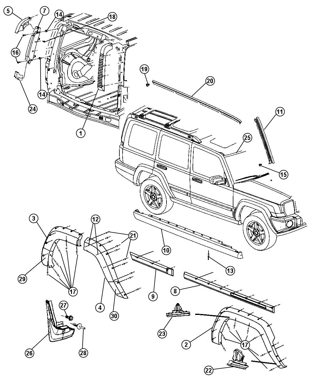 2006 Jeep Liberty Ornament. Wheel flare. Package of 5 - 05140834AB