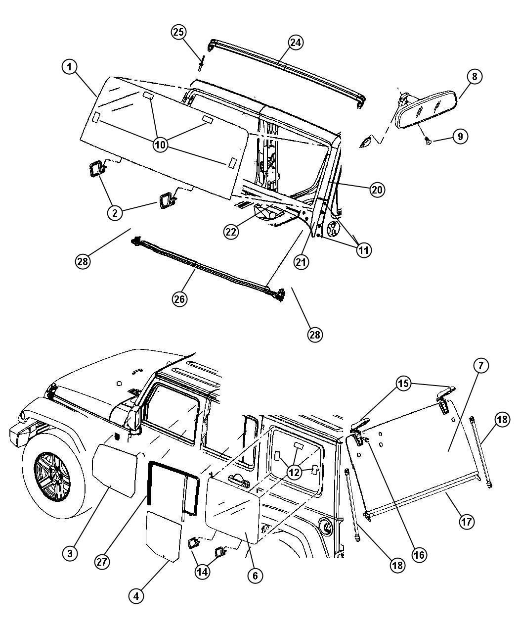 jeep Wrangler Clip. Door glass. Front. [full metal doors w/roll-up ...